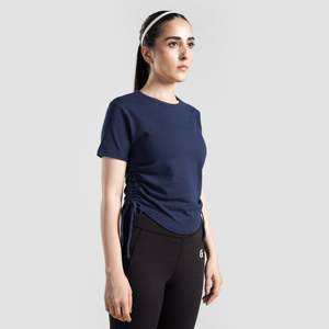 เสื้อยืดออกกำลังกายแบบครอปทรงเข้ารูปสีกรมท่าพร้อมดีไซน์แอคทีฟเชฟ - Product Image 3