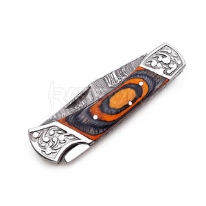 Venta caliente profesional Damasco plegable cuchillo de caza de alta resistencia DIY mango de madera personalizable soporte OEM - Product Image 3