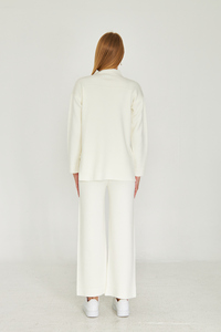 Conjunto de suéter y pantalón de punto de dos piezas para mujer, suéter de manga larga, cintura elástica, conjunto de punto de pierna ancha con estilo - Product Image 6