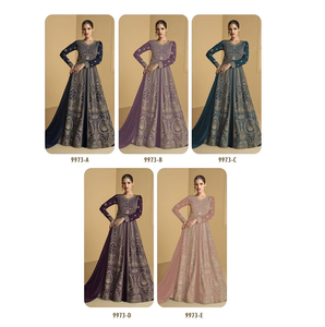 ชุดอานาร์กาลีแบบกึ่งเย็บสำเร็จ ผ้าฟ็อกซ์จอร์เจตต์ พร้อมงานปักด้านหน้าและด้านหลัง สำหรับงานปาร์ตี้ พร้อมผ้าคลุมไหล่ - Product Image 3