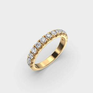Anillo de Compromiso de Media Eternidad con Diamante Cultivado en Laboratorio de Corte Redondo de 3 mm, Oro Sólido de 14K, Regalo de Aniversario, Joyería Fina para Mujer - Product Image 3