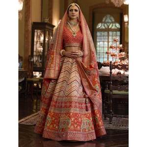 ชุดแต่งงานผ้าไหมราชวัดีสีส้ม งานปักกระจก ชุดเลเฮนกาโชลี - Product Image 3