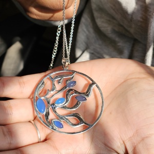 Colgante de árbol de Plata de Ley 925 de Calcedonia azul con granate de marquesina cristiana para niños como piedra principal - Product Image 5