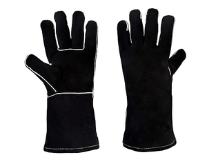 Gants de soudage en cuir noir résistant à la chaleur et au feu avec coutures en Kevlar, protection thermique robuste - Product Image 1