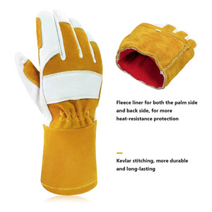 Vente en gros de gants de soudage Tig en cuir de chèvre renforcé à l'abrasion résistant à la chaleur gants de barbecue en grillade - Product Image 4