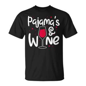 Camiseta Pajamas And Wine de algodón negro unisex para adultos talla M L XL XXL - Product Image 1