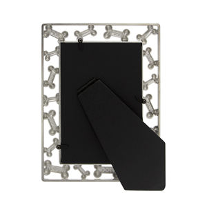 Cadre photo en alliage de zinc moulé sous pression, argenté, forme rectangulaire, motif os de chien et WOOF, 4" x 6", cadre amusant - Product Image 3