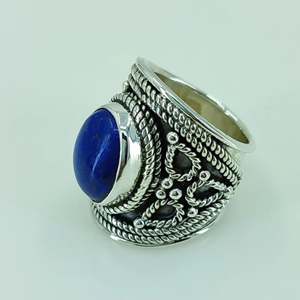 925 Sterling Silver Handmade <b>Statement</b> <b>Ring</b> with Lapis Lazuli Natural Blue Oval Gemstone Boho September Birthstone Jewelry Gift - Product Image 3
