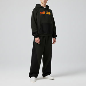 Hot Selling Wholesale baggy Fit custom Printed <b>100</b>% Cotton 2 tone man tracksuit Pullover comfortable hip hop man 2 piece set - Product Image 1