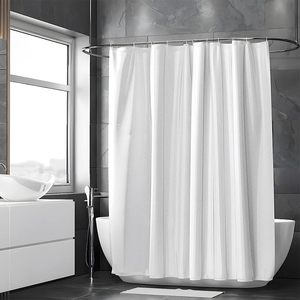 Resistente 180x200cm bianco impermeabile tenda da doccia con 16 anelli 100% tessuto prodotto - Product Image 3
