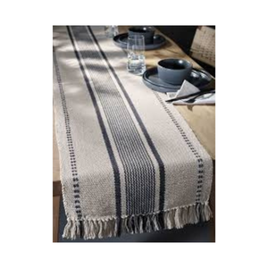 Chemin de table rayé bleu et blanc 100% coton brodé style rustique, 180 GSM, 80 pouces, pour espaces festifs, Inde OEM ISO FedEx Décoration - Product Image 1