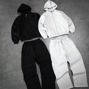 Full Zip up <b>Wide</b> <b>Leg</b> French Terry Soft Cotton Heavyweight 500 Gsm Two Piece Winter Print Men Streetwear Tracksuit - Product Image 5