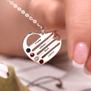 Collier en argent sterling avec pierres de naissance en forme de cœur pour la famille, orné de zircon, cadeau idéal - Product Image 6
