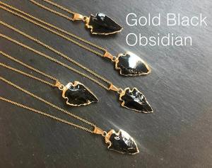 Pendentif en pointe de flèche obsdienne noire plaqué or fait main Bijoux uniques en pierres précieuses d'Inde Collier en pointe de flèche obsdienne plaqué or - Product Image 2