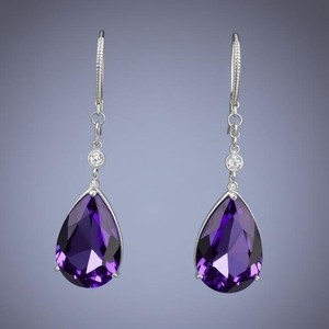 Pendientes colgantes hechos a mano de Plata de Ley 92,5 con forma de pera facetada con pendientes de gota de moda de piedras preciosas de amatista azul genuina - Product Image 6