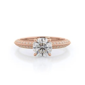 Anillo de compromiso con diamante cultivado en laboratorio de 1 quilate, talla brillante redonda, con banda de corte de cuchilla, pulido, oro macizo de 14K, engaste de púas, producto práctico - Product Image 1