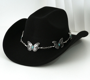 Sombrero de vaquero superior de estilo étnico, cadena de Metal de mariposa, sombrero de vaquero informal de moda - Product Image 1