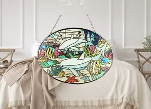 Customized UV Printing "swimming Dolpins" Hanging Pendant Round Wall Hangings Home Decor