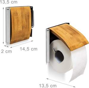 Rouleau monté en bambou et acier inoxydable Porte papier toilette mural pour salle de bain Marron naturel 2.5x14.5x13.5 cm - Product Image 3