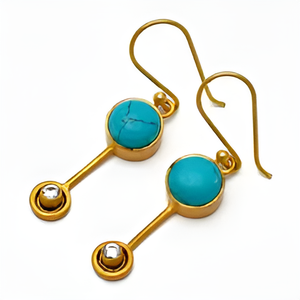 Pendientes colgantes hechos a mano de piedras preciosas de circonita cúbica turquesa de forma redonda, joyería de plata 925, pendiente de moda para mujer. - Product Image 5