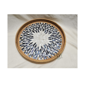 Prêt à expédier rotin naturel à bas prix avec incrustation de nacre servant des plateaux de rangement pour plateaux décoratifs en gros Vietnam - Product Image 2