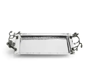 2024 personnalisé moderne Art déco Design fait à la main argent plaqué aluminium plateau plateau plat pour mariage Ramadan plateaux décoratifs - Product Image 2