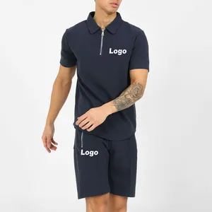 Custom logo shorts and polo shirt with 1/4 quarter zip tracksuit set chenille embroidery tracksuits short sets for men