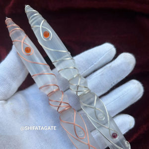 Gran oferta, varita de selenita pulida, varita de cristal curativo espiritual, meditación Reiki, envoltura de alambre de cobre plateado, Pilar mágico Feng Shui - Product Image 6