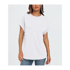 เสื้อยืดคอกลมไหล่ของผู้หญิงผ้าคอตตอน100% ทึบคอกลมแขนสั้นความลาดชันสบายเป็นมิตรกับสิ่งแวดล้อมจากบังคลาเทศ - Product Image 2