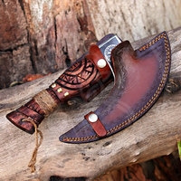 Hacha de pizza vikinga hecha a mano con Funda de cuero cuchillo cortador de pizza con mango de madera hacha de acero al carbono al por mayor