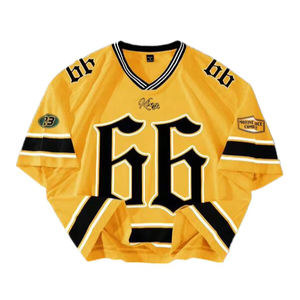 Amarillo de gran tamaño gráfico Hip Hop Jersey camisa Streetwear cuello en V malla Varsity Top sublimación personalizada hombres camisetas deportivas Jersey - Product Image 1