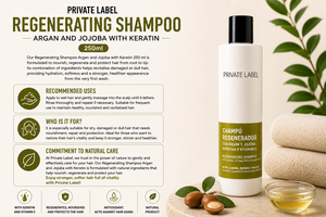 Shampoo à l'argan, au jojoba et à la kératine en marque privée 250 ml OEM |   Shampoo réparateur régénérant et nourrissant anti-âge pour cheveux |   Espagne UE - Product Image 3
