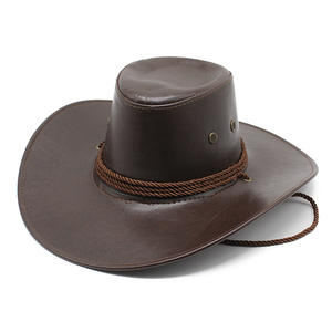 Chapeaux Fedora Western personnalisés avec bande à boucle pour hommes et femmes chapeau de Cowboy de voyage de loisirs en cuir PU rétro à large bord - Product Image 1