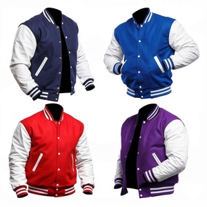 Unisex Varsity Bomber Jacket Cuerpo de lana con mangas de cuero Estilo béisbol para el invierno - Product Image 1