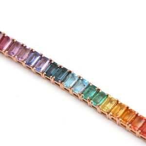 Bracelet tennis plaqué or multicolore, coupe émeraude, pierre en zircon, argent sterling 925 massif, arc-en-ciel, bijoux tendance pour femmes et filles - Product Image 2