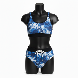 Conjunto de Bikini para Mujer, 225 GSM, Poliéster y Elastano, Azul, Estampado Deportivo, Ajuste Ceñido, Suave y Elástico, Sublimación, Logotipo Personalizado - Product Image 1