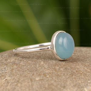 925 Sterling <b>Silver</b> Fine Handcrafted Trendy Christian <b>Wedding</b> Jewelry 8x10mm Beautiful Natural Aqua Chalcedony Bezel Ring - Product Image 2