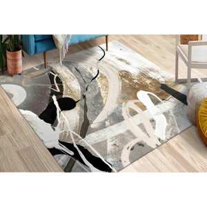 Tapis imprimé abstrait, tapis rond moderne gris populaire de petite taille, antidérapant, tapis en chenille - Product Image 3