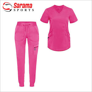 Conjuntos de uniformes médicos de LICRA para mujer, Top y pantalón exfoliante Atlético moderno con cuello en V, PARA ENFERMERÍA - Product Image 6