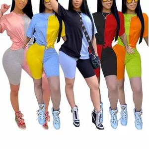 Color Block Custom Women T Shirt and Short <b>Set</b> Gym Fitness Cotton Material Summer Jogging Wear Casual Quick Dry Woman <b>Twin</b> <b>Sets</b> - Product Image 6