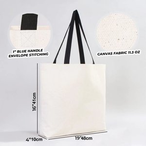 Sac de plage en toile de coton pour femmes, 10 oz, avec poignées noires, 19 x 16 x 4 pouces (48 x 41 x 10 cm) - Product Image 2