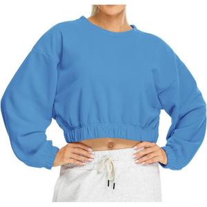 คอลเลกชันใหม่เสื้อสเวตเตอร์ซับในผ้าฟลีซโอเวอร์ไซส์สำหรับผู้หญิงเสื้อสวมหัวคอลูกเรือรุ่นสั้น - Product Image 3