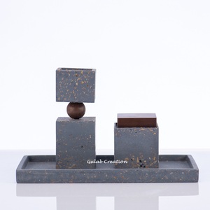 Brûleur d'encens en terrazzo gris Ensemble complet de brûleur Bakhoor avec plateau assorti et boîte de rangement pour parfum de maison et cadeaux islamiques - Product Image 1