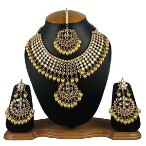 Indian Classic Choker Set Traditional Crystal Kundan Faux Pearl Bridal Engagement Party Necklace Earrings Alloy for Women White - Product Image 2