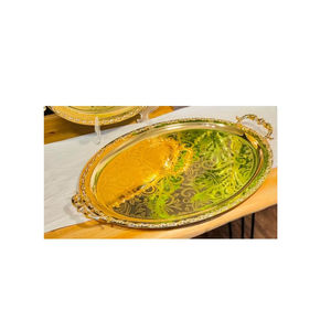 Plateau rond argenté avec poignée dorée Plateaux décoratifs pour serveurs de nourriture pour hôtels Présentoir à desserts de table classique - Product Image 3