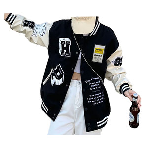 Chaqueta universitaria bordada de alta calidad MOQ bajo al por mayor para hombre, chaqueta universitaria de béisbol personalizada con mangas de cuero para mujer - Product Image 3