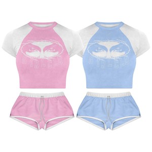 Premium Polyester Spandex Women Booty Set Crop <b>Top</b> Shorts Set <b>Rhinestone</b> Heat Transfer Custom Logo 100% Cotton Women Booty Set - Product Image 3