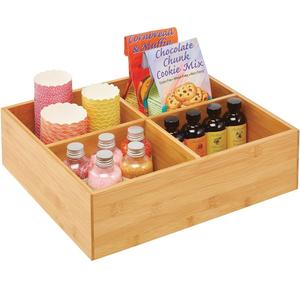 Laundry Use 4-Section Organizer <b>Bin</b> Box Wooden Stackable Bamboo Kitchen Pantry <b>Storage</b> Baskets with <b>Lid</b> - Product Image 5
