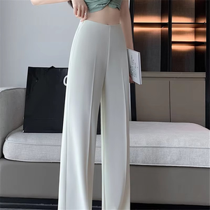 High Waist <b>Khaki</b> Suit Wide Leg <b>Women's</b> Full Pants 2024 New Spring Summer Female Elegant Minimalism Straight Loose <b>Trousers</b> - Product Image 5