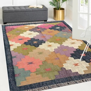 Alfombra Kilim de yute de lana Multicolor de lujo, alfombra antideslizante hecha a mano para adolescentes, suave lavable, decoración del hogar, sala de Estar, comedor, viaje - Product Image 1